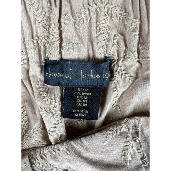 House Of Harlow 1960 Tan Embroidered Cotton Barrel Leg With Elastic Waist US M - Picture 7 of 12